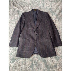 Vintage 80's‎ Barrister Men's Plaid Woven Gray Wool Blazer Jacket Heyward Mahon